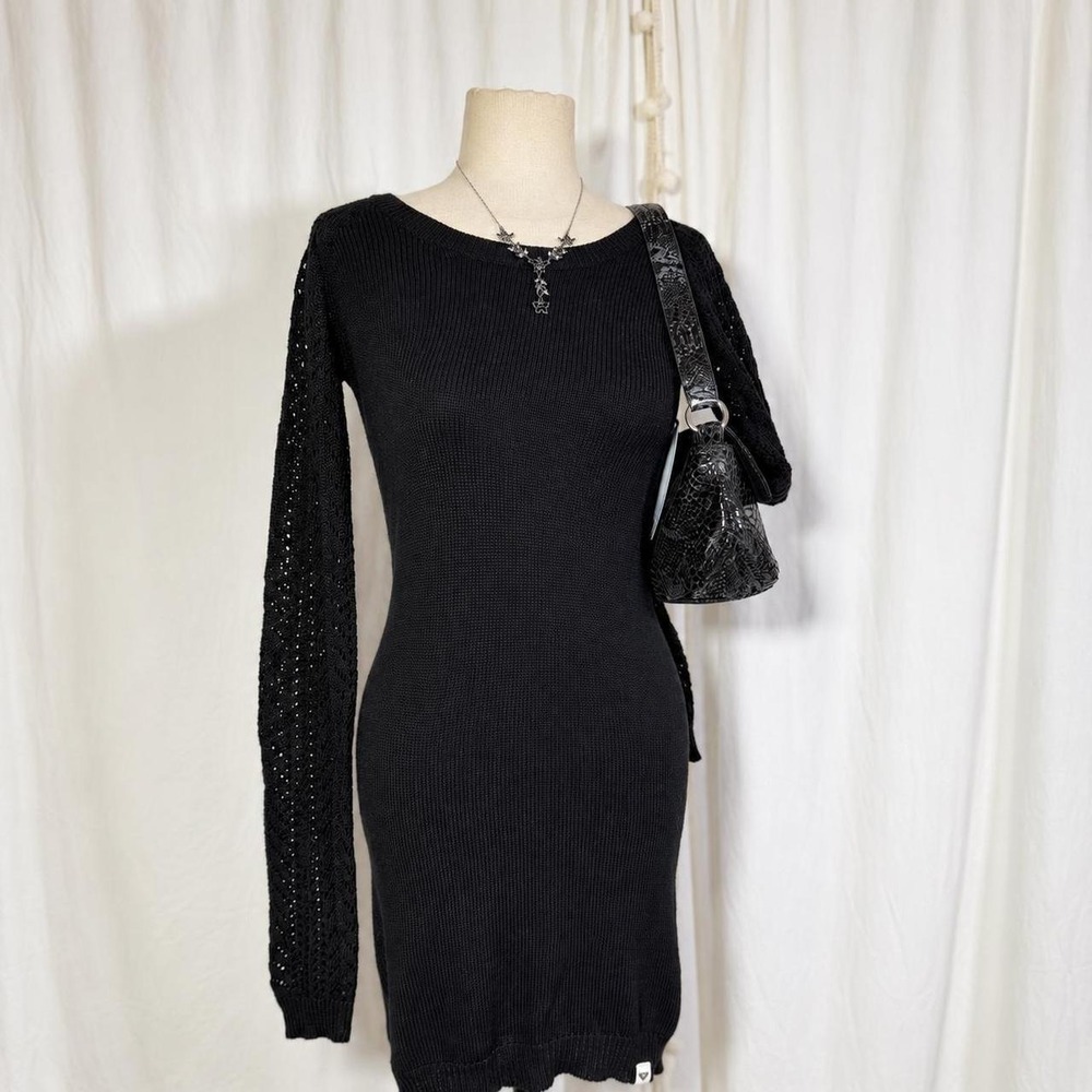 Roxy Black Open Back Knit Sweater Dress Size S